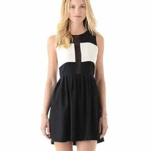 Parker Sheer Colorblock Black and White 100% Silk Dress, Size Medium